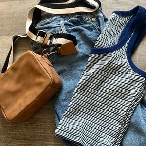 FULL TILT Stripe Womens Racerback Tank Top in Navy/Green